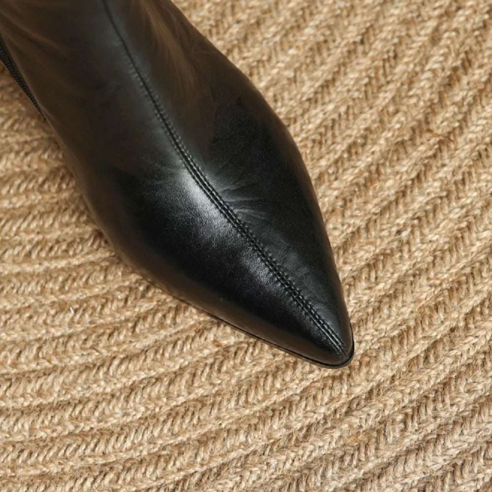 Handmade Genuine Leather Sexy Soft and comfortable Ankle Boots Women Retro Pointed Toe Chunky Short Boot