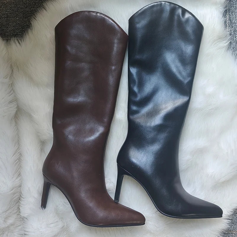 Onlymaker Women Pointed Slip-on Stiletto Stretch Knee-high Boots Dressy Fashion Sexy Party Winter Boots