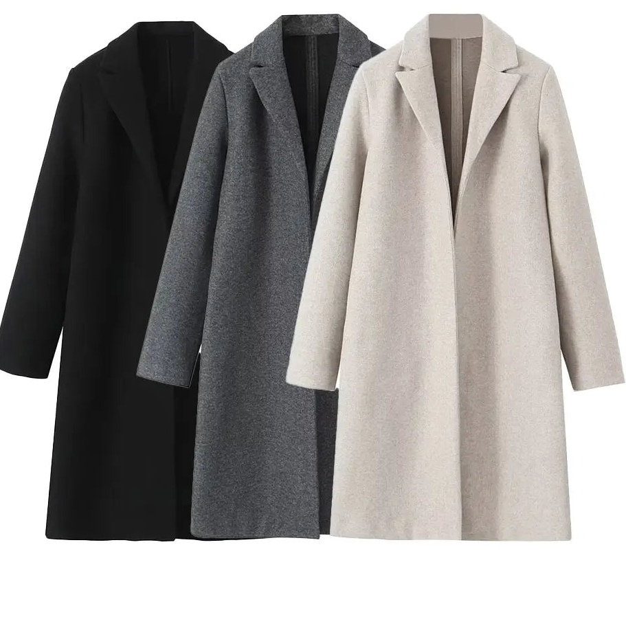 Women Fashion Autumn Thick Long Trench Coat Open Stitch Female Chic Lady Casual Basic Outwear