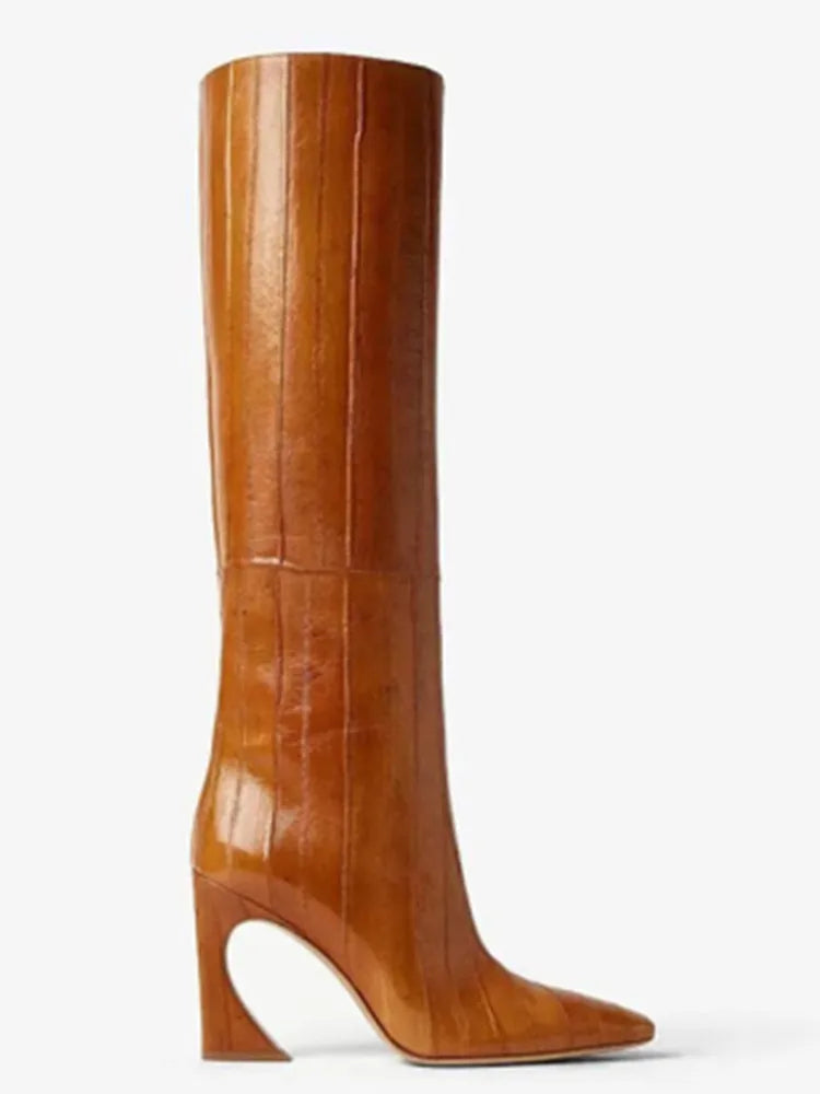 2026 Women's New Irregular High Heels Knee High Boots Pointed Fashion Show, Women's 34-44 Large Mid Length Women's Boots