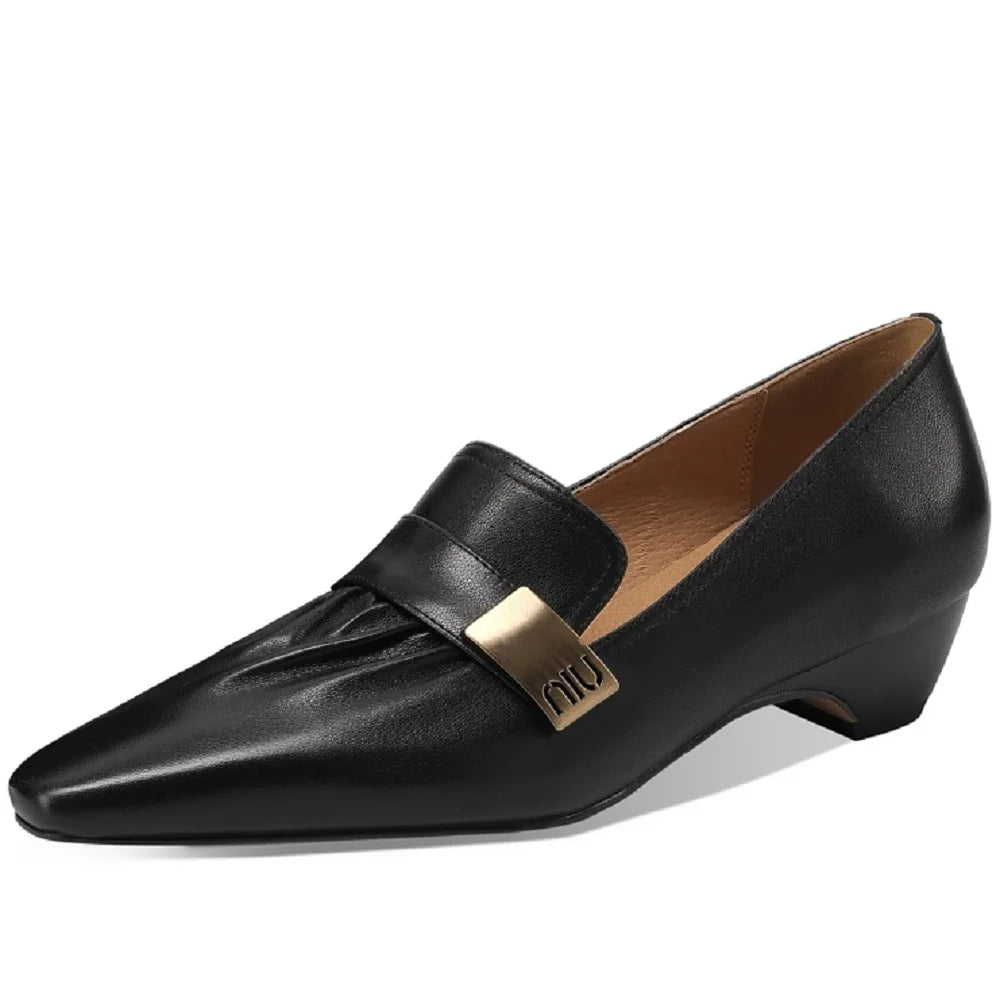 Retro Handmade genuine leather Soft comfortable women new style Square toe Mid heel versatile elegant shoes 33-43