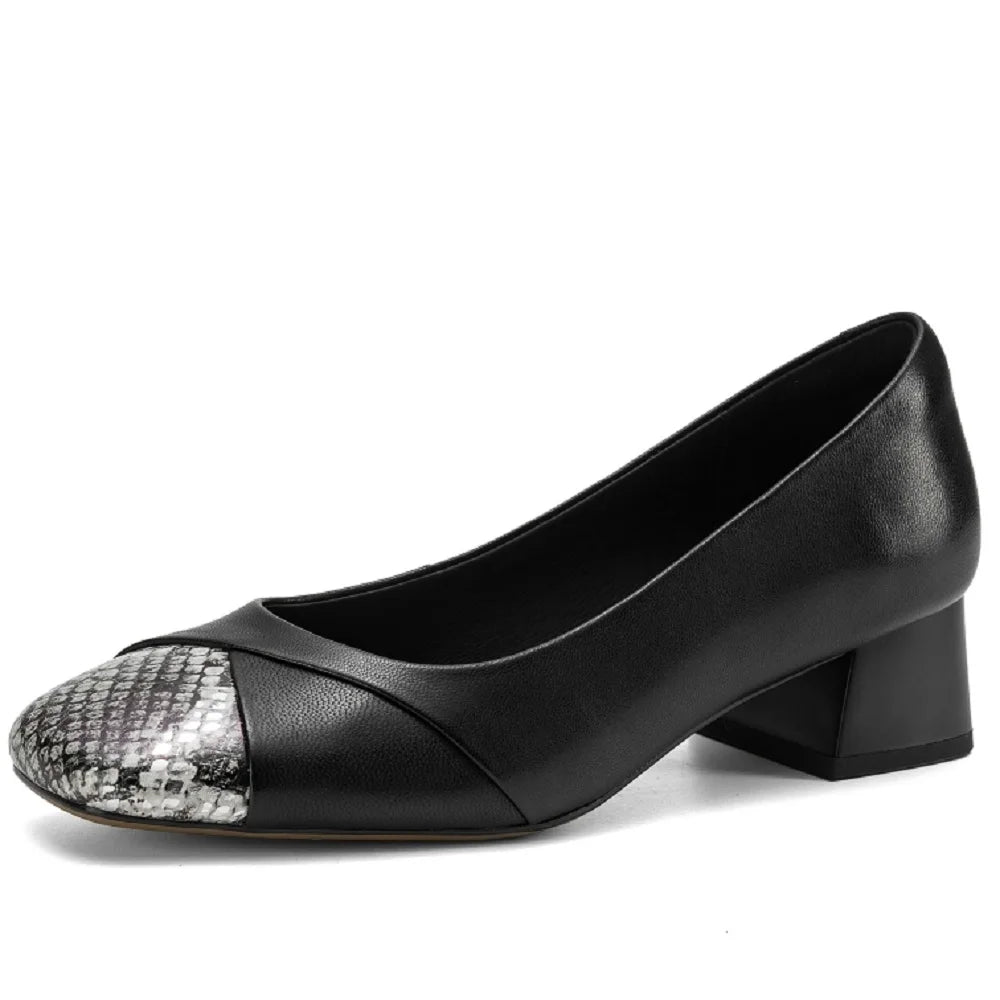 Handmade Genuine Leather Mid Heels Soft and comfortable Loafers Office Women's Commuting Shoes 34-40