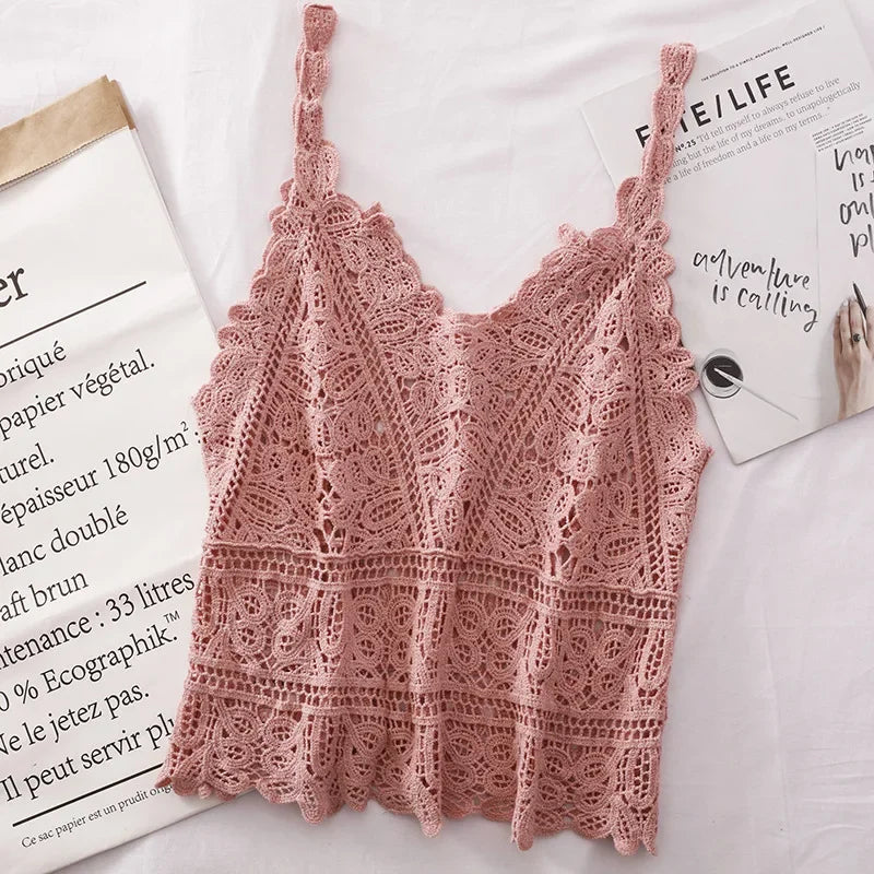 Female Beachwear Bohemian Boho Chic Crochet Eyelet Tank Tops Women Vintage Edwardian Aesthetic Ibiza Hippie Gypsy Skinny Camis