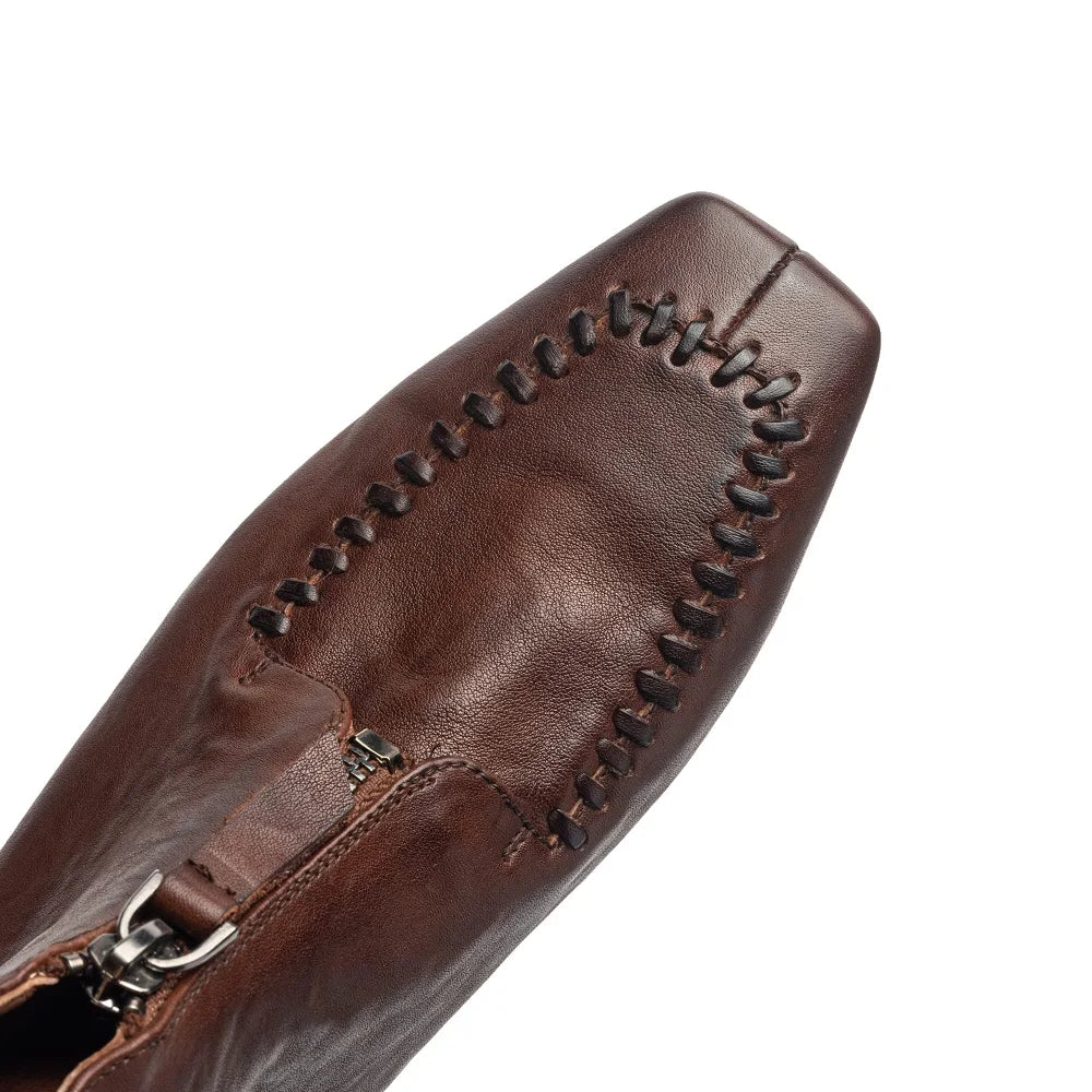 Women Handmade Genuine Leather Mid Heel Modern Soft and comfortable Ankle Boots Daily Shoes Zipper Boots 34-40