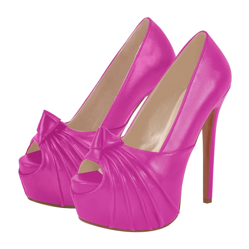 Women Peep Toe Platform Stiletto High Heeled Pumps Gold Knot Bow Style Sexy Shoes