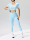2 pcs/set Tee High Waist Yoga Leggings Set Seamless Workout Outfit Sportswear Woman Gym Yoga Clothes Womens Tracksuit Activewear