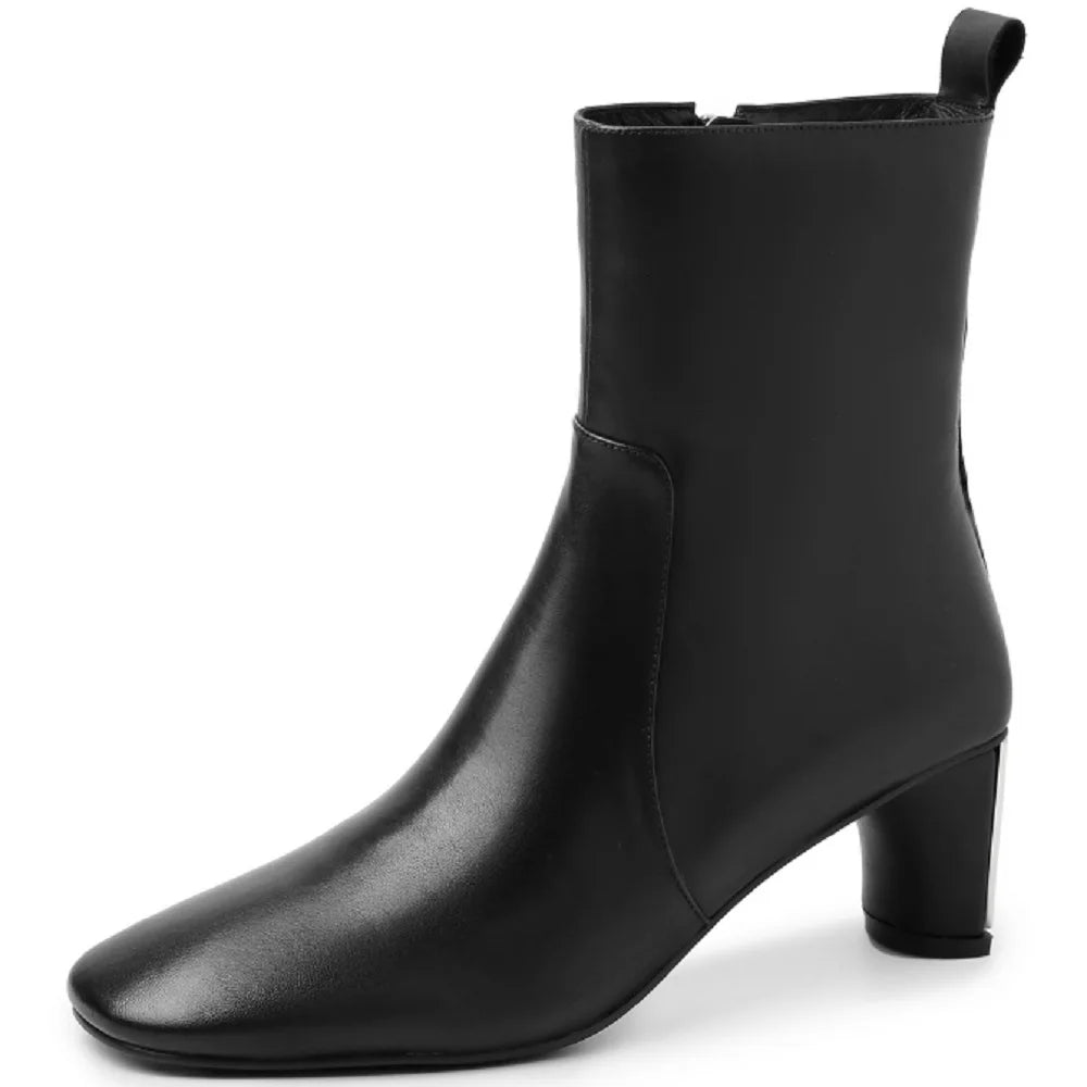 New Handmade Genuine Leather women's Round Toe Med Heels Ankle Boots For Party Dating Shoes Office Lady 33-40