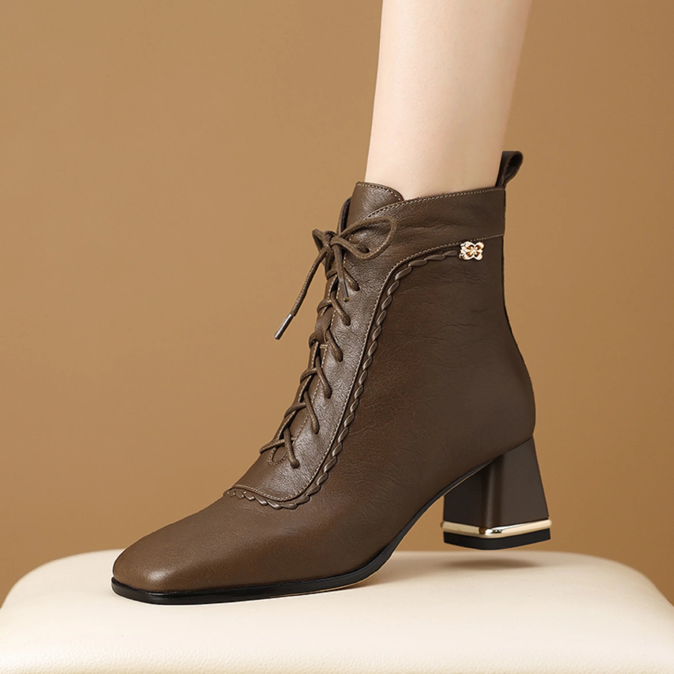 Woman Handmade Genuine Leather Soft and comfortable Ankle Boots Ladies Casual Shoes Modern Square Toe 33-43