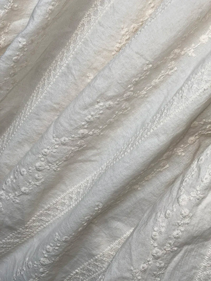 Vintage Cotton Floral Embroidery Layered Ruffled Lace Blouse Female Rococo Victorian Retro Chic Cottagecore White Shirt Tops