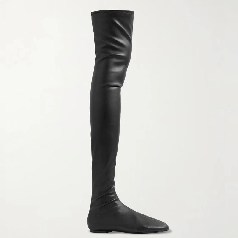Autumn and Winter Fashion Women's Flat Knee Over Women's Boots Round Head Elastic Boots Women's 34-46 Large Thigh Boots