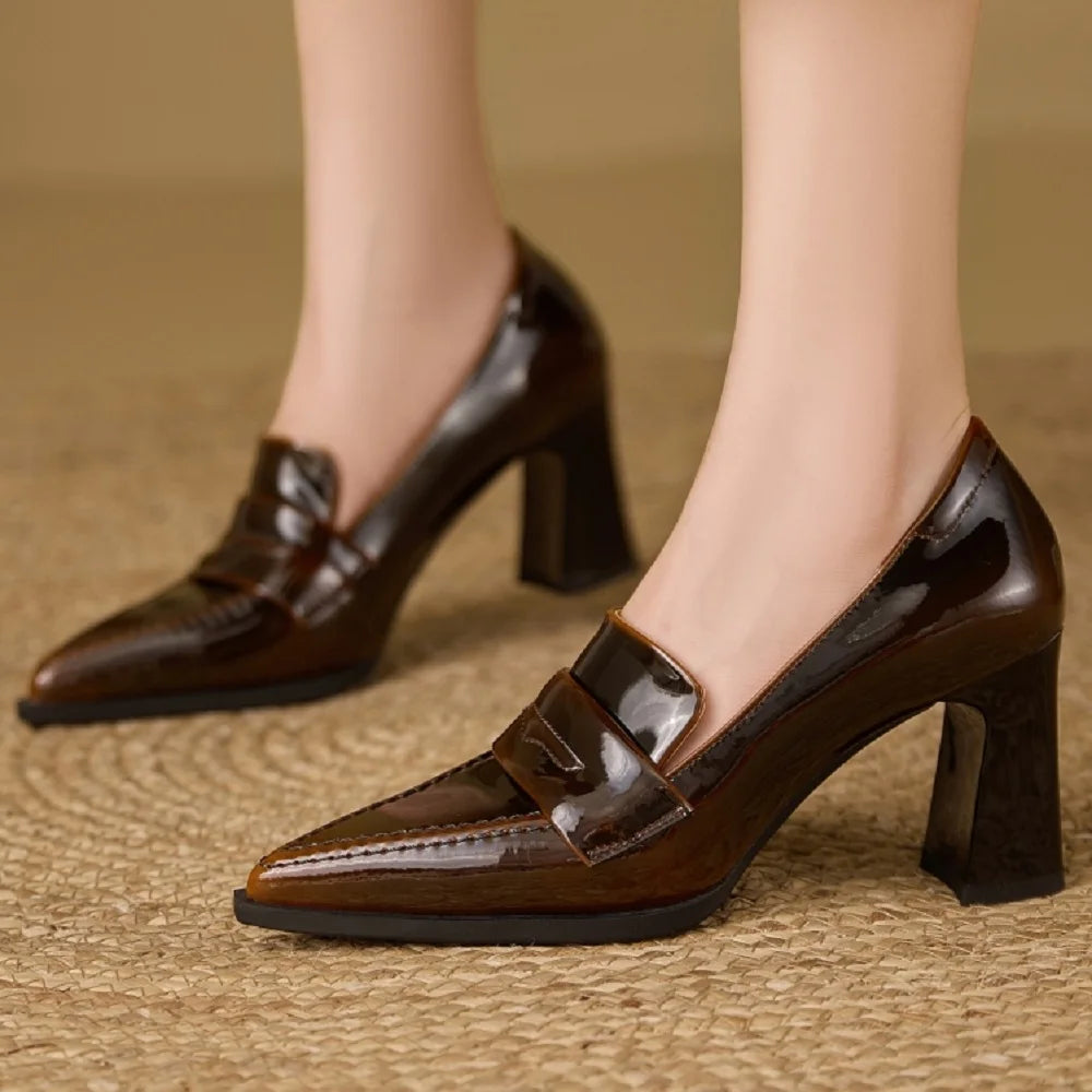Women Handmade Genuine Leather Soft comfortable Pointed-Toe High-Heel Shoes Solid-Colour Style Extra-Tall 33-40