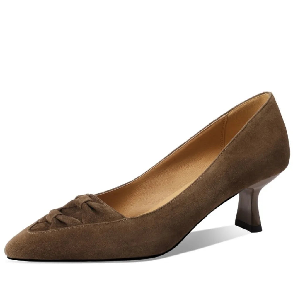New Spring/Autumn Women Pumps Sheep Suede Leather Shoes Pointed Toe Thin Heel Shoes Shallow Stiletto Shoes 33-43