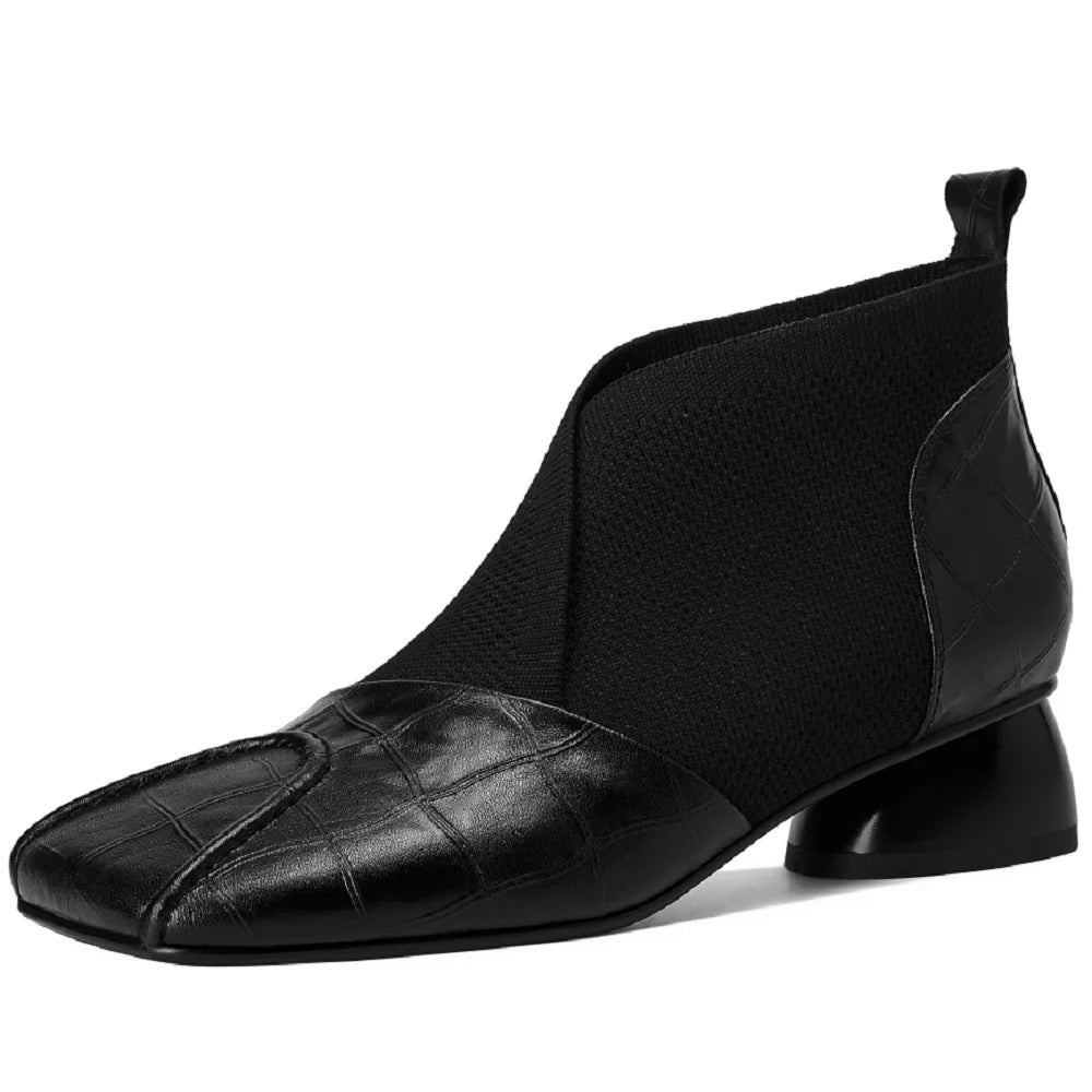 Handmade Brand Genuine Leather Women Ankle Boots Mid Heels Square toe Autumn Winter Dress Party Lady 34-43