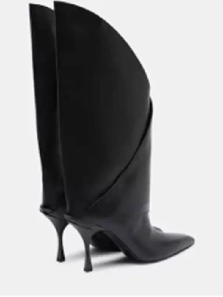 2026 Women's Slim Fit High Heels, Black Pointed Boots, Fashion Show Party Women's Knee High Boots