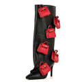 Women Pointed Toe Purse Decorated Knee High Boots Fashion Mid Calf Pull On Boots