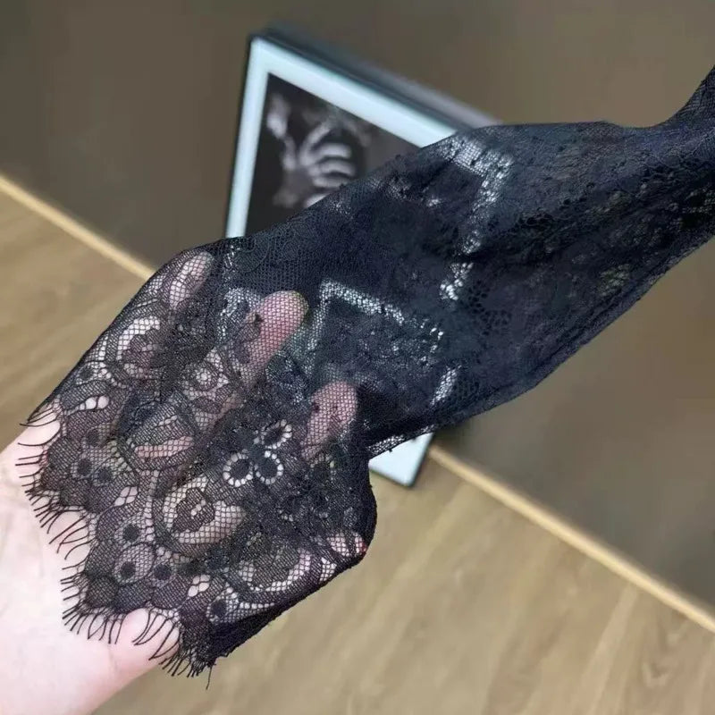 2026 Autumn Winter New Lace Style Black Stand Collar Long Sleeve Hollow Shirt For Women Versatile Blouse Female 1A1550