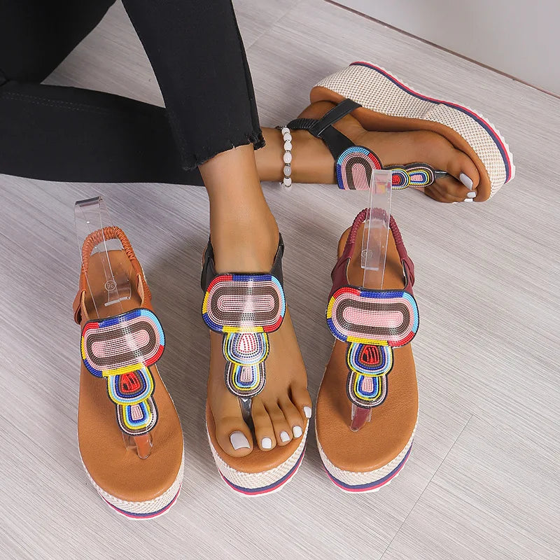 Plus Size Shoes for Women 36-43 Summer Fashion Platform Wedges Elastic Band Non-slip Sandalias De Mujer Beach Footwear
