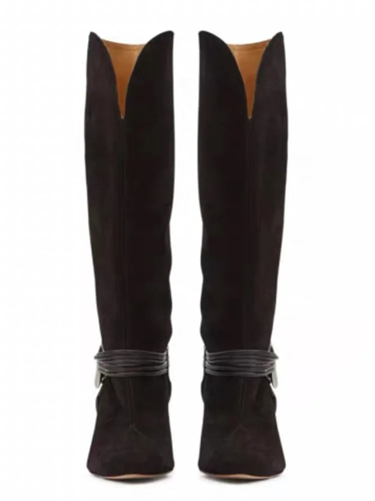 New Round Toe Slim Fit High Heels Knee High Women's Boots Autumn and Winter Fashion Mid Length Boots Women's Short Boots