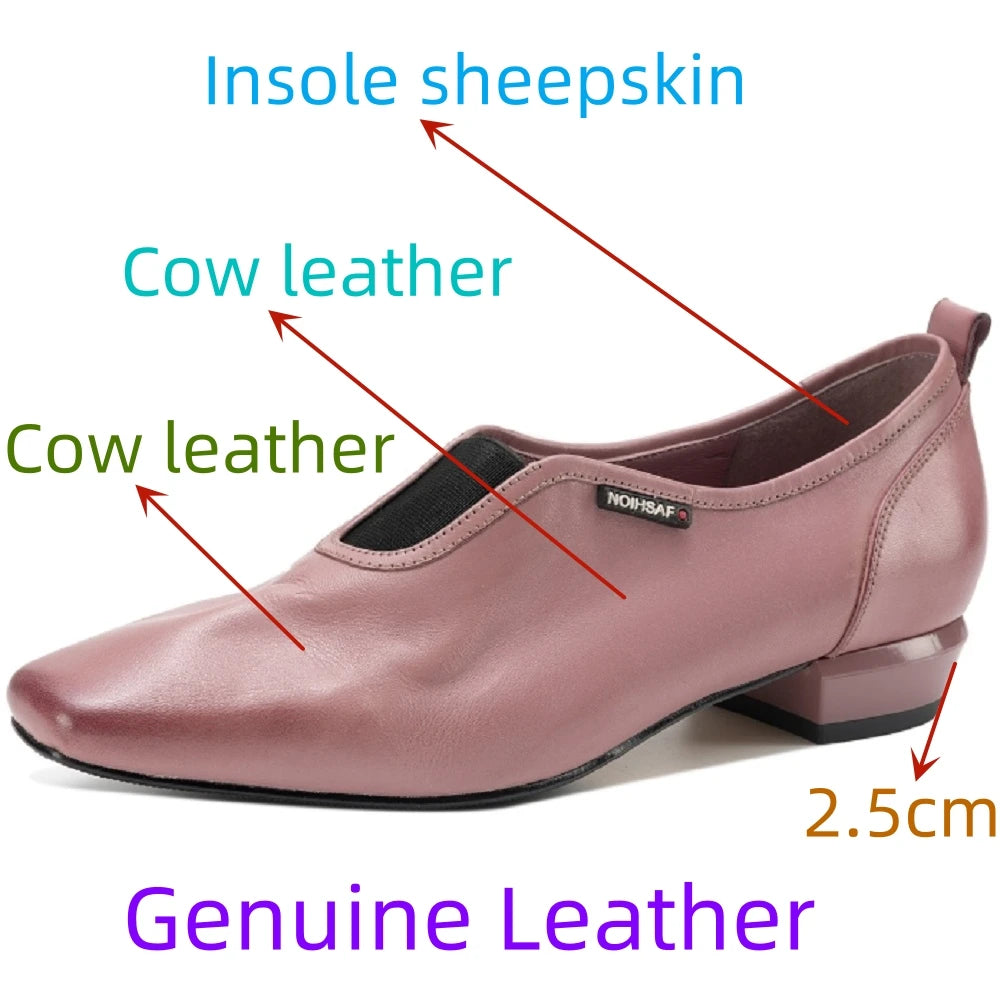 women's Handmade genuine leather Square toe Low high quality soft comfortable elegant ladies daily shoes