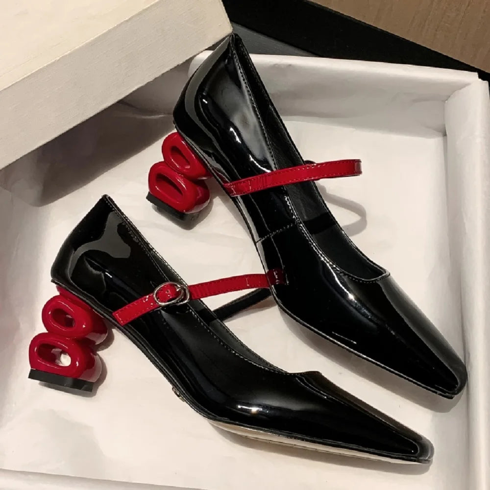 Mixed Color Design Brand Handmade Genuine Leather Mary Jane Women Elegant Dress Comfort Square Toe Buckle 33-40
