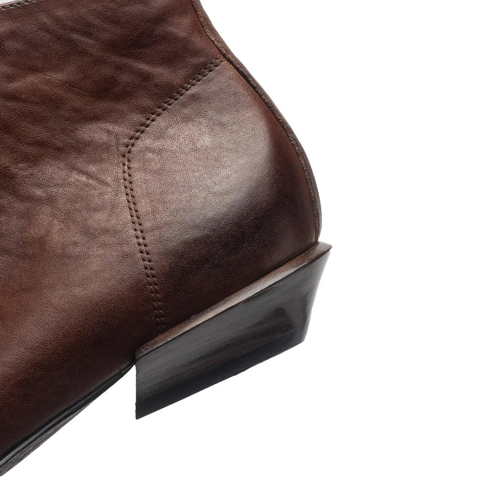 Women Handmade Genuine Leather Mid Heel Modern Soft and comfortable Ankle Boots Daily Shoes Zipper Boots 34-40