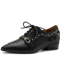 Women's Handmade Genuine Leather with Pointed Toe Mid Heel Casual Office Slip-On Dress Shoes for Girls 33-43