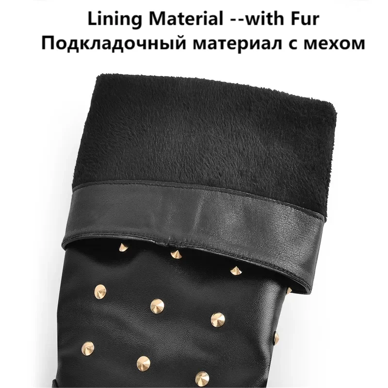 Onlymaker Women Platform Boots  Round Toe Stiletto Zipper Knee High High Heel Rivet Handmade Fashion Boots