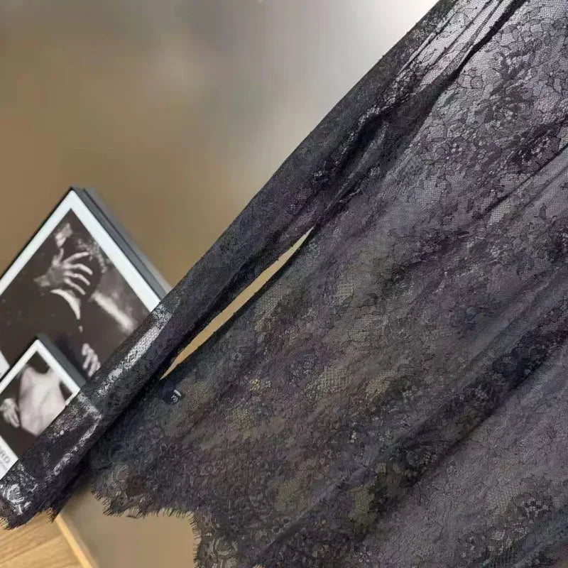 2026 Autumn Winter New Lace Style Black Stand Collar Long Sleeve Hollow Shirt For Women Versatile Blouse Female 1A1550