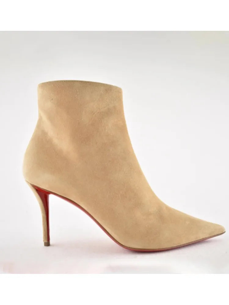 Women's New Slim Fit High-heeled Short Boots, Spring and Autumn Fashion Pointed Side Zipper Size 34-46, Knee High Women's Boots