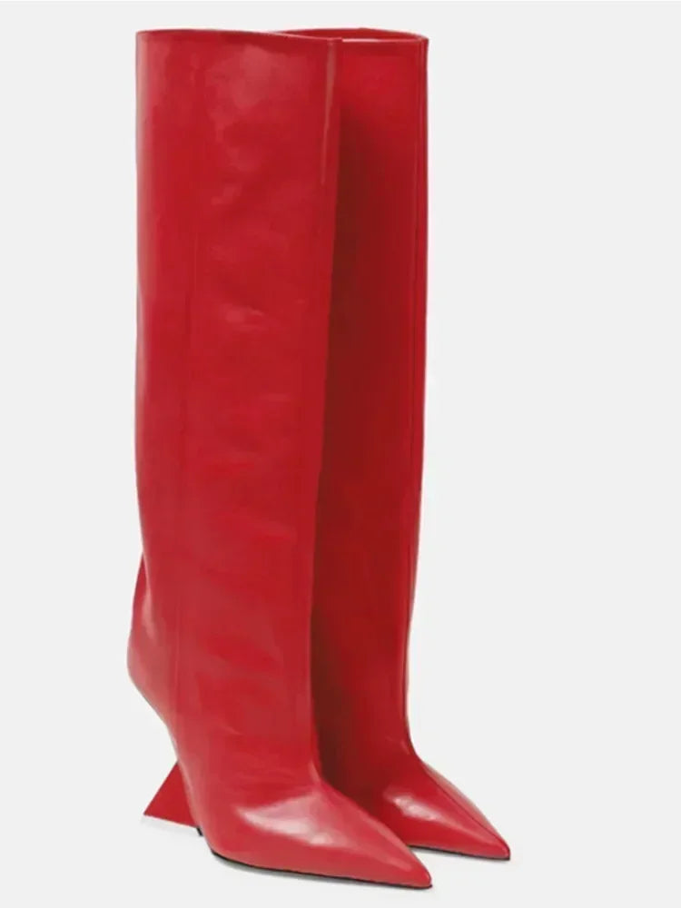 2025New European and American Women's Knee Boots Fashion Pointed Shaped High Heels Women's Large Long Sleeve Boots