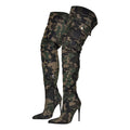 Onlymaker Womens Mixed Colors  CamouflageOver The Knee Boots Thin Heel Pointy Colorful Print  Thigh High Boots