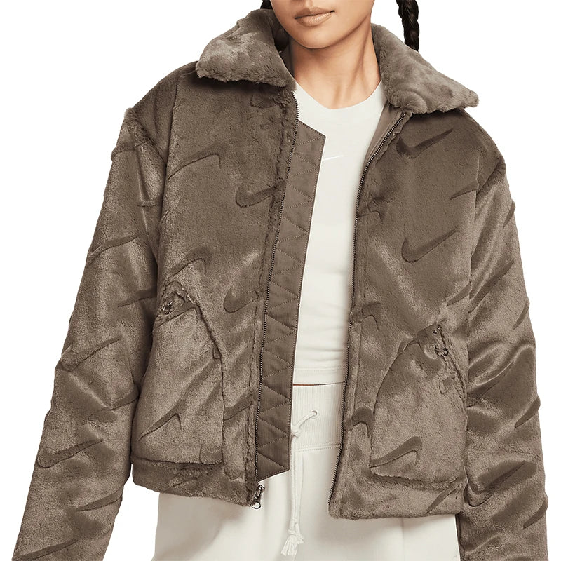 Nike Official Authentic Fall New Women's Loose Faux Fur Collar Jacket FV8020-004