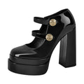 Woman Pumps Mary Jane Double Platform Stiletto Buckle Strap Chunky Ankle Strap Party Hoof Heel Plus Size Shoes