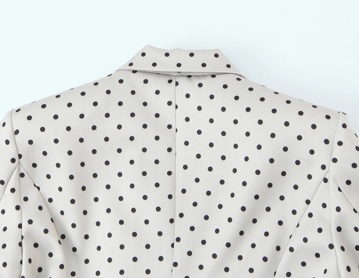 European and American Style New Women's Fashion Trendy Belted Bow Decorated Polka Dot Print Blazer Coat