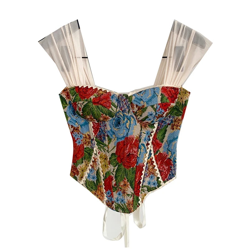 DEAT 2025 Summer New Fashion Embroidered Flowers Strapless Vest For Women Back Bandage Design Tank Tops Female Trendy 11A05382