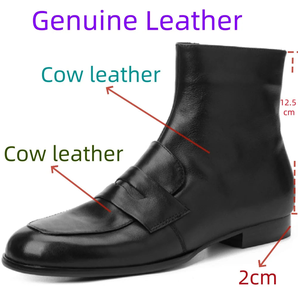 Women Handmade Genuine Leathee Round Toe Low Chunky Heel Full Soft and comfortable Zipper Ankle Boots 33-40