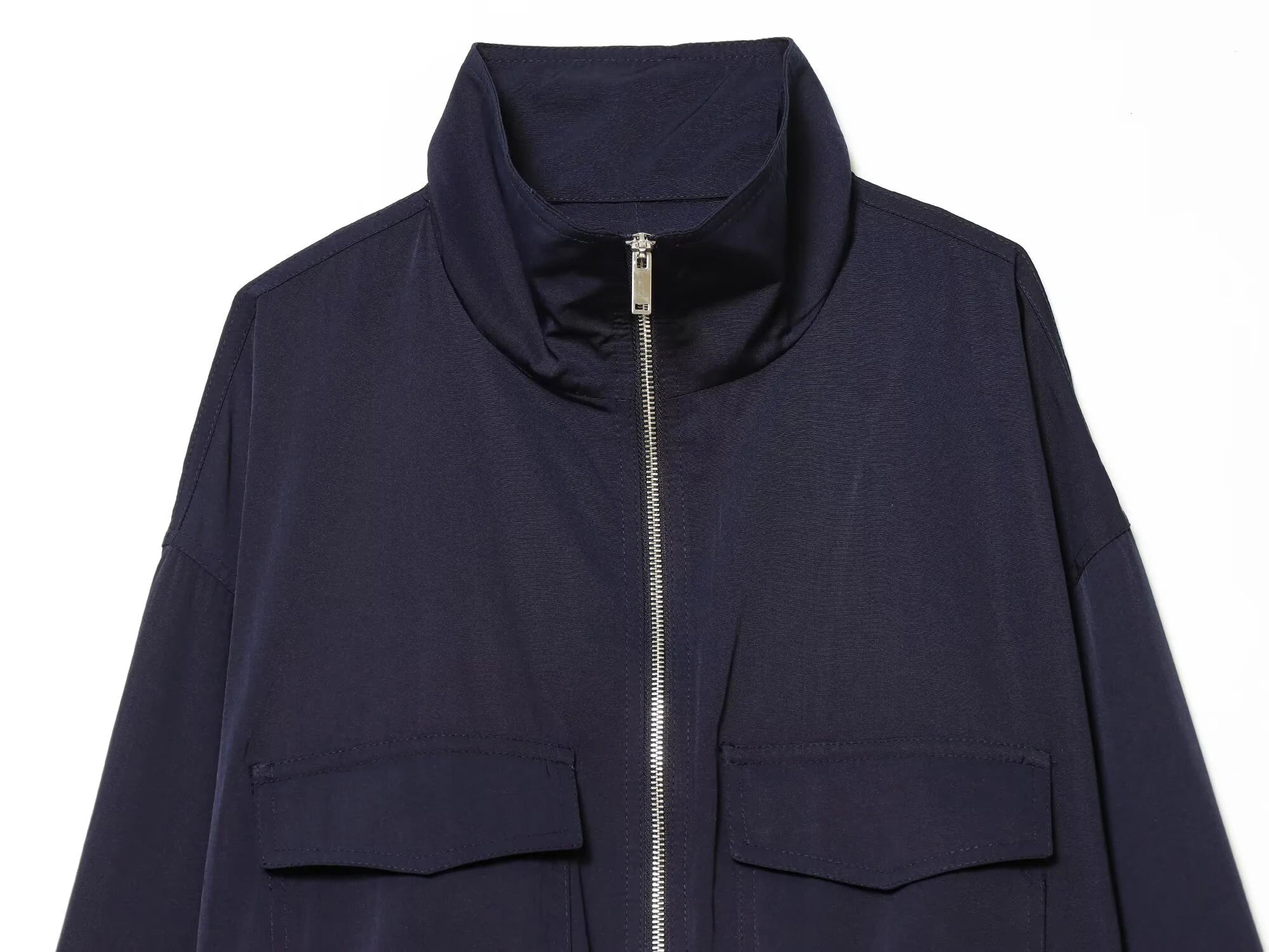 European and American style 2026 spring/summer new product women's long sleeved flip pocket stand up collar jacket jacket