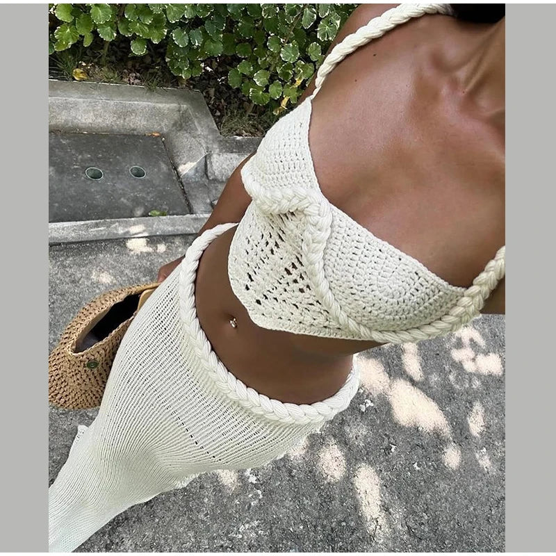 Sexy Knit Crop Top Skirts Set