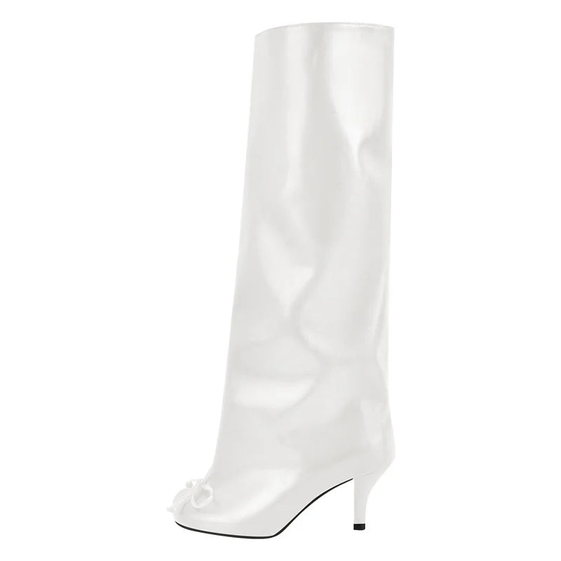 Onlymaker Women Black Matte Kitten Heel  Knee High Heel Boots  Female Boots