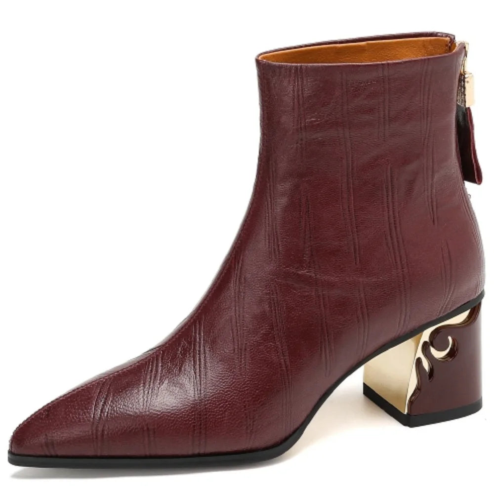 Handmade Genuine Leather Women's Soft and comfortable Ankle Boots Unique heel Luxury Minimalist Shoes 33-43