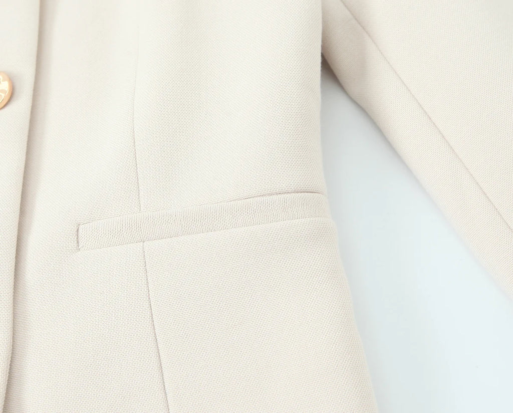 Women Cropped Double Breasted Blazer Jacket O-neck Long Sleeves for Office Lady Outerwear Coat