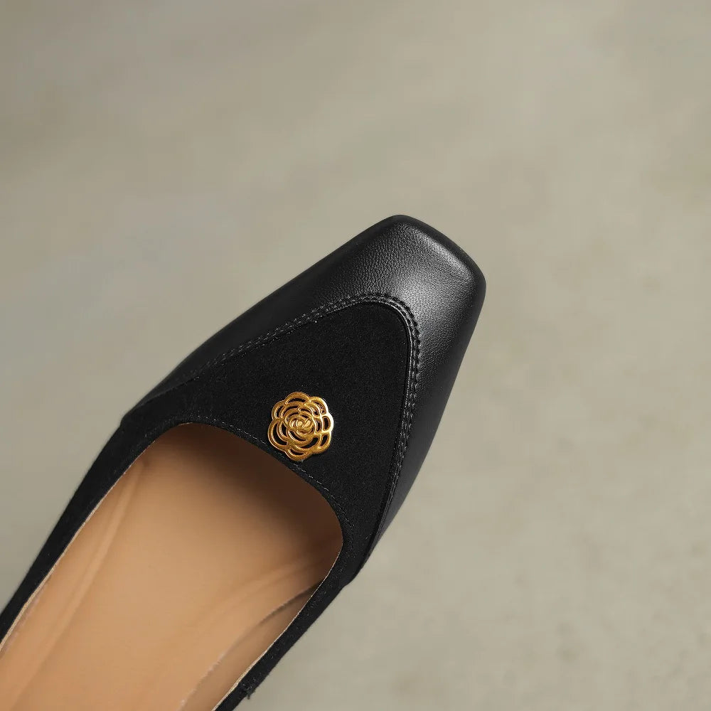 Handmade Genuine Leather Low Cut Metal Heel Women's Shoes Comfortable Casual Footwear  34-40