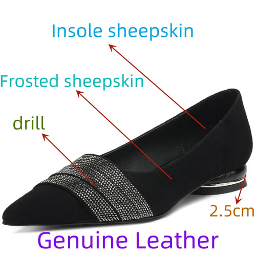 Handmade Genuine Leather Elegant Diamond Pointed Toe Casual Slip-On Flats Low Heel Solid Color Commute Shoes