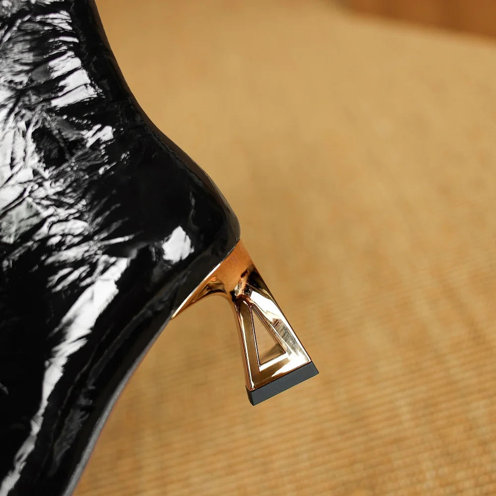 Winter New Handmade Genuine Leather Ankle Short Boots Women Pointed Toe Elegant Heel Dress Ladies Shoes 34-40