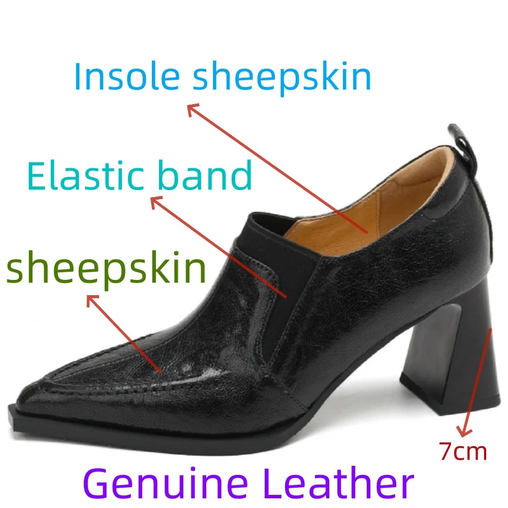 Handmade Genuine Leather Pointed Toe High Heels Shoes Dress Office Lady Casual Retro Concise Women Pumps 33-40