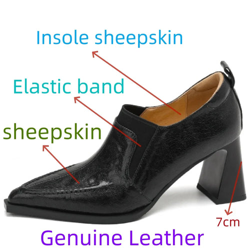 Handmade Genuine Leather Pointed Toe High Heels Shoes Dress Office Lady Casual Retro Concise Women Pumps 33-40
