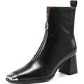 Women Handmade Genuine Leather Ankle Boots Metal High Heels Shoes Winter Square Toe Dress Lady Short Boots 34-40