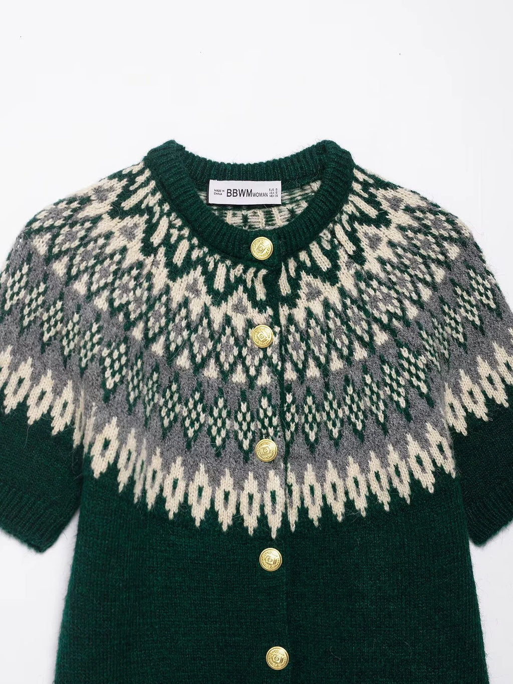 2025 Winter New Women's Sweet and Lazy Retro Short Sleeve Round Neck Jacquard Knitted Cardigan Coat