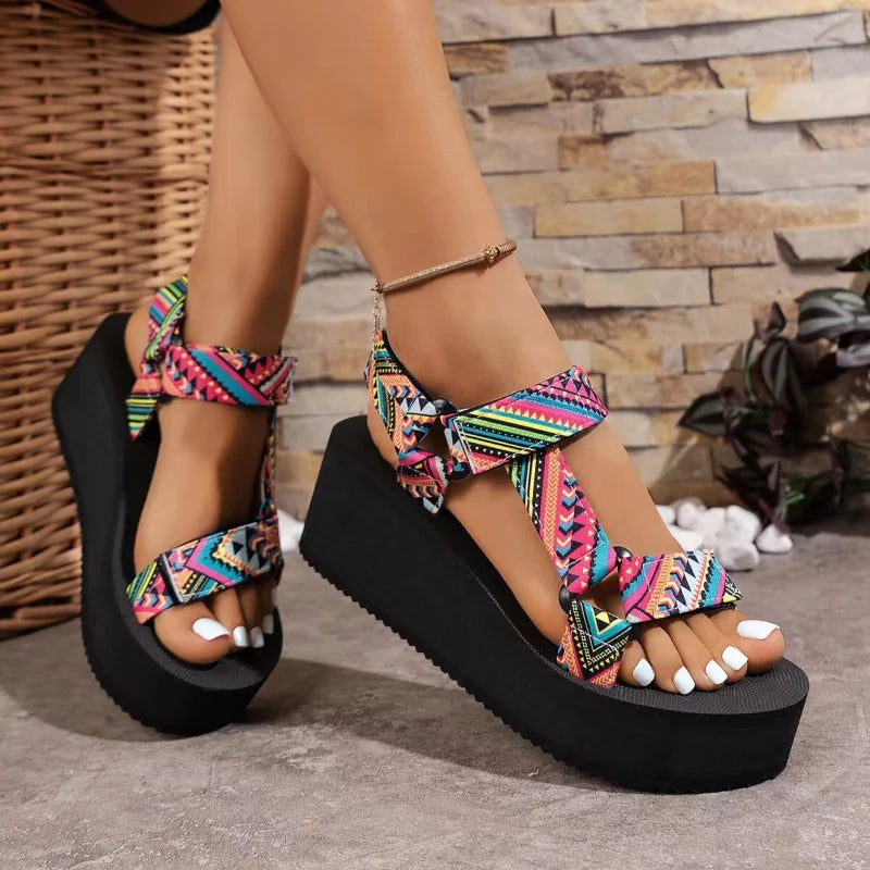 Ladies new summer thick soled shoes Women comfort cloth Sandals Beach Set Foot Sandals exposed
