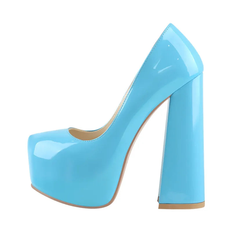 Womens Pumps Round Toe Platform 16CM Chunky High Heels Ankle Strap Dress Hoof Thick Heels Shoes Big Size Shoes